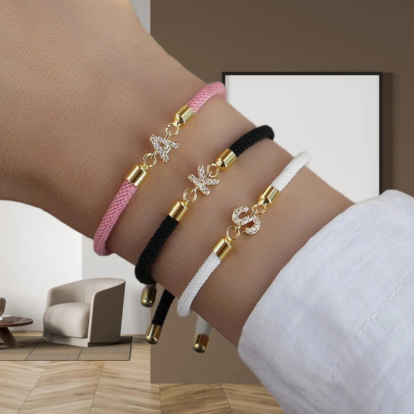 2023 New Pave Zircon A-Z Initial Letter Bracelets For Women Colorful Adjustable Rope Charm Bracelet For Women Jewelry Gift