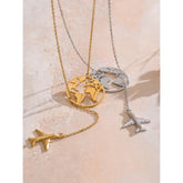 Yhpup New Arrivals Unique Creative Map Plane Pendant Necklace Gift Distinctive Stainless Steel Waterproof Jewellery Accessories Jewelry and Clovers