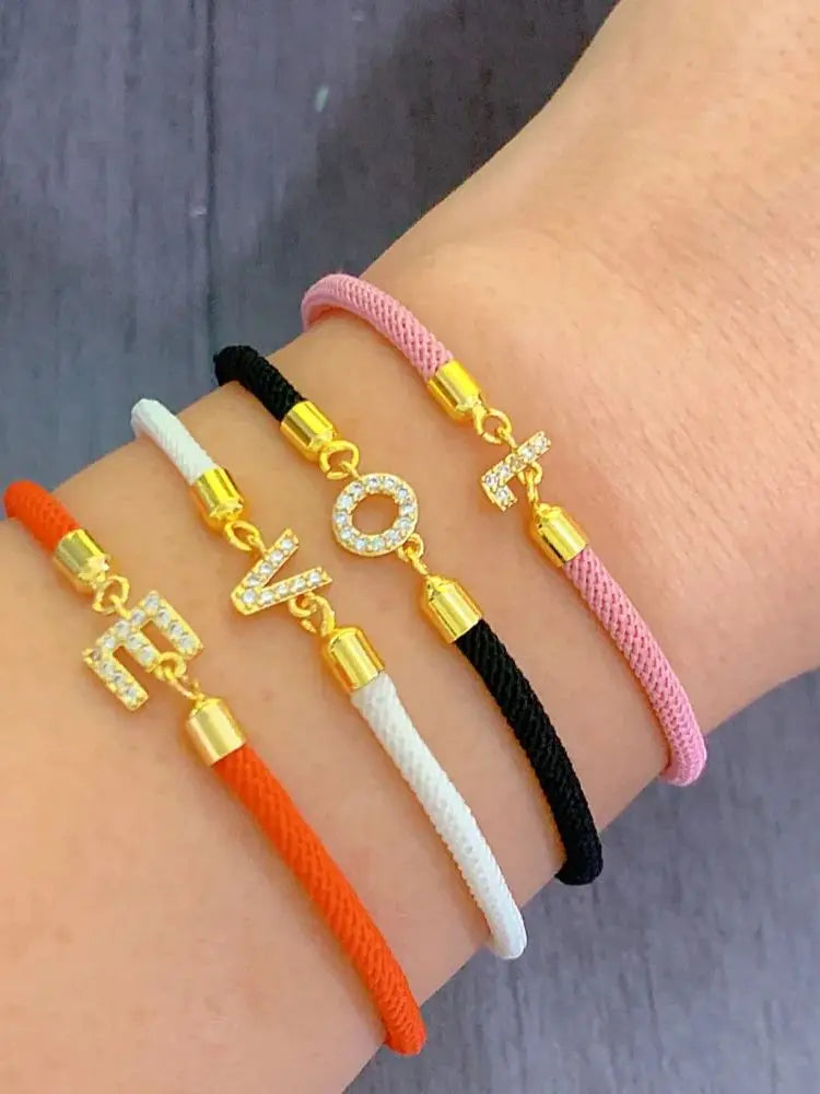 2023 New Pave Zircon A-Z Initial Letter Bracelets For Women Colorful Adjustable Rope Charm Bracelet For Women Jewelry Gift