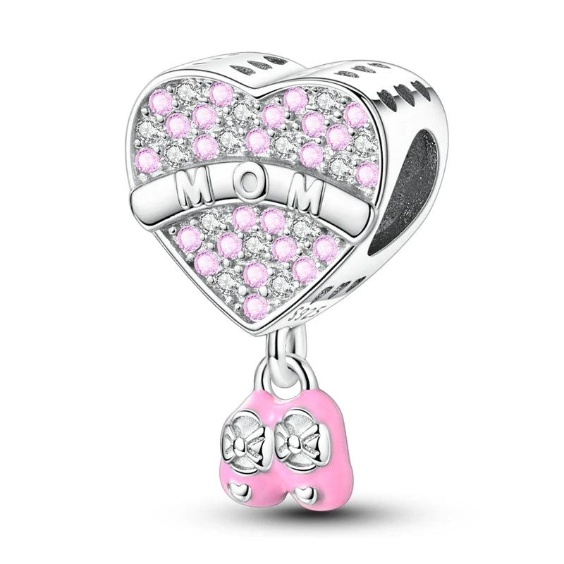 Charms Beads 925 Sterling Silver Pink Love Bow Rubik's Cube Charms Fit Pendants Bracelets Necklaces Women Jewelry Gift