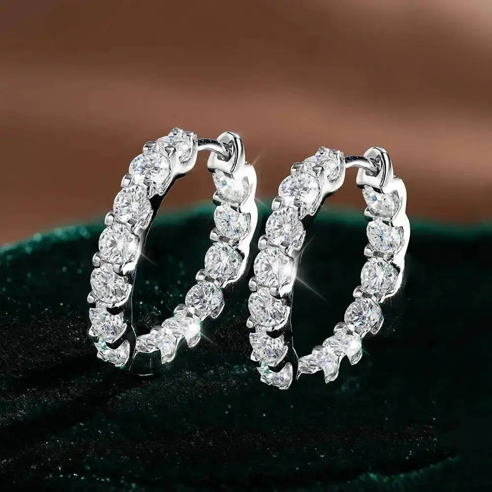 2.6ct D Color Moissanite 925 Sterling Sliver Plated White Gold Hoop Earring’s Jewelry and Clovers