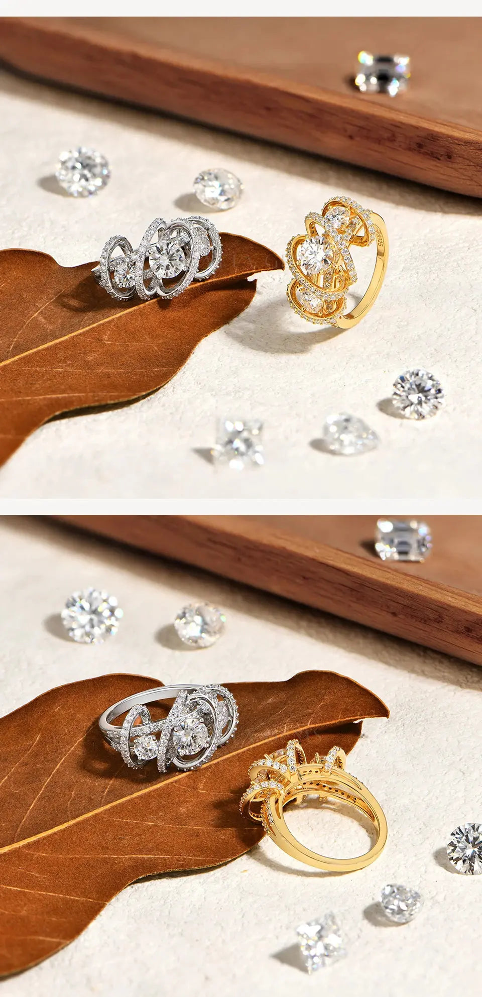 BRAND: ATTA GEMS Three-Stone Cluster Moissanite Ring for Women - 1CT Round Cut 100% 925 Sterling Silver Twist Engagement Fine Jewelry Jewelry and Clovers