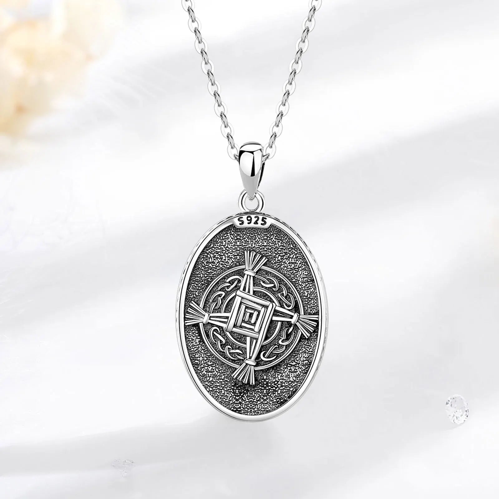 Eudora 925 Sterling Silver Brigid Goddess Necklace Brigid's Cross Amulet Pendant Wicca Pagan Jewelry Spiritual Gift for Women