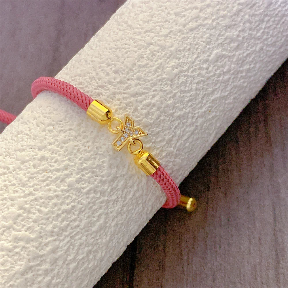 2023 New Pave Zircon A-Z Initial Letter Bracelets For Women Colorful Adjustable Rope Charm Bracelet For Women Jewelry Gift