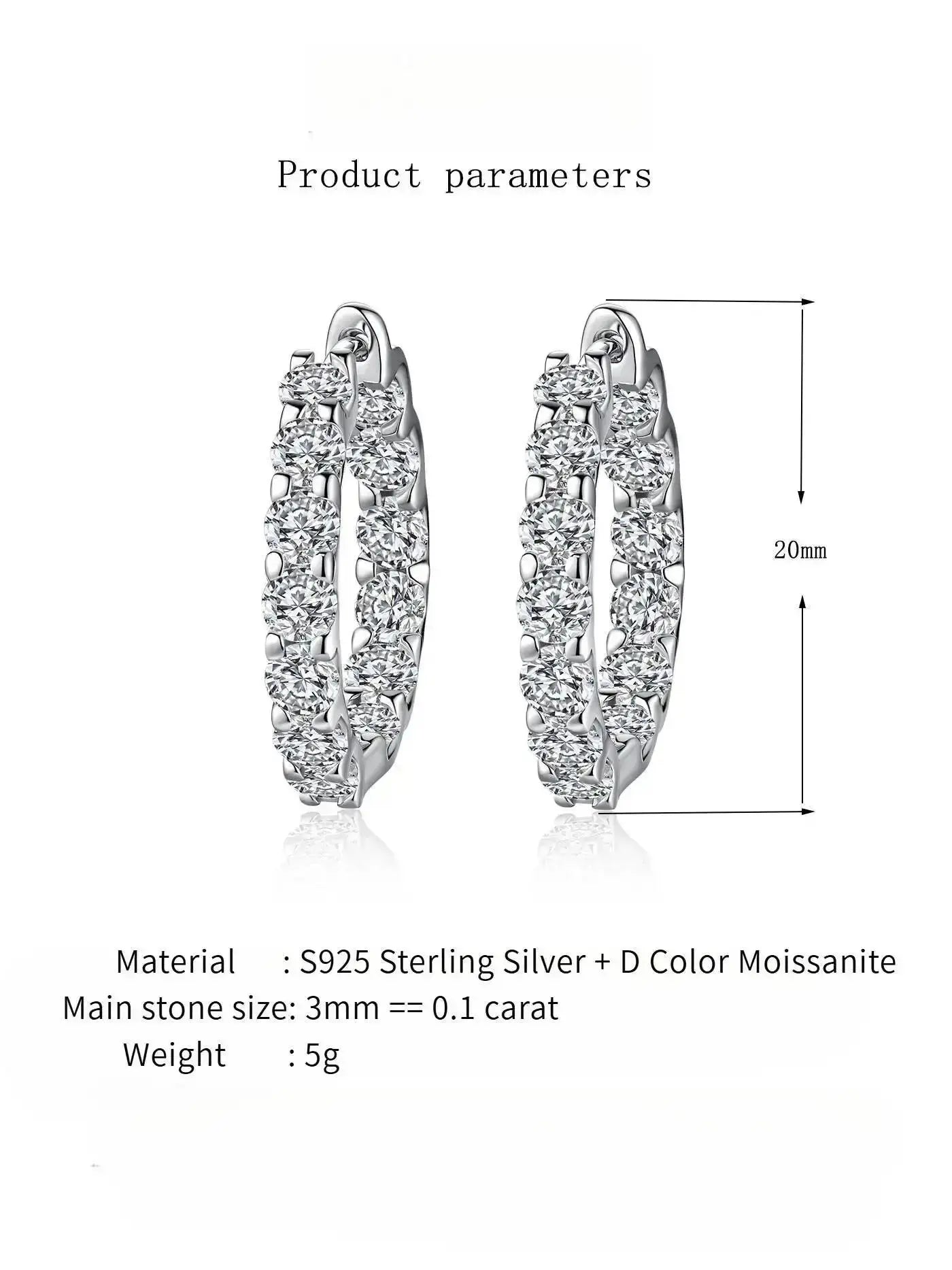 2.6ct D Color Moissanite 925 Sterling Sliver Plated White Gold Hoop Earring’s Jewelry and Clovers