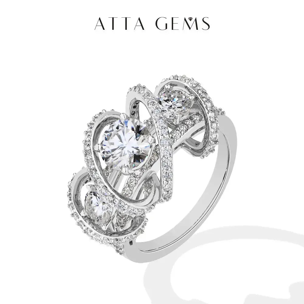 BRAND: ATTA GEMS Three-Stone Cluster Moissanite Ring for Women - 1CT Round Cut 100% 925 Sterling Silver Twist Engagement Fine Jewelry Jewelry and Clovers