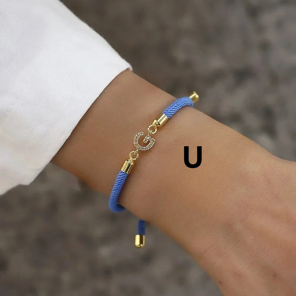 2023 New Pave Zircon A-Z Initial Letter Bracelets For Women Colorful Adjustable Rope Charm Bracelet For Women Jewelry Gift