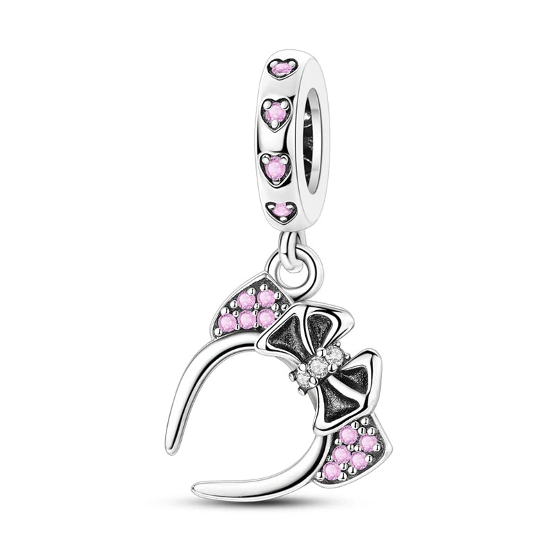 Charms Beads 925 Sterling Silver Pink Love Bow Rubik's Cube Charms Fit Pendants Bracelets Necklaces Women Jewelry Gift
