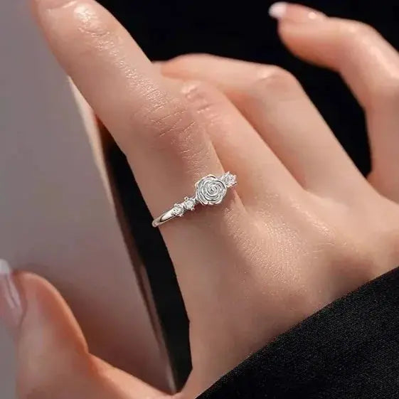 Real 925 Sterling Silver Zircon Camellia Rose Plant Adjustable Rings for Women Romantic Fine Jewelry Minimalist Accessories Jewelry and Clovers