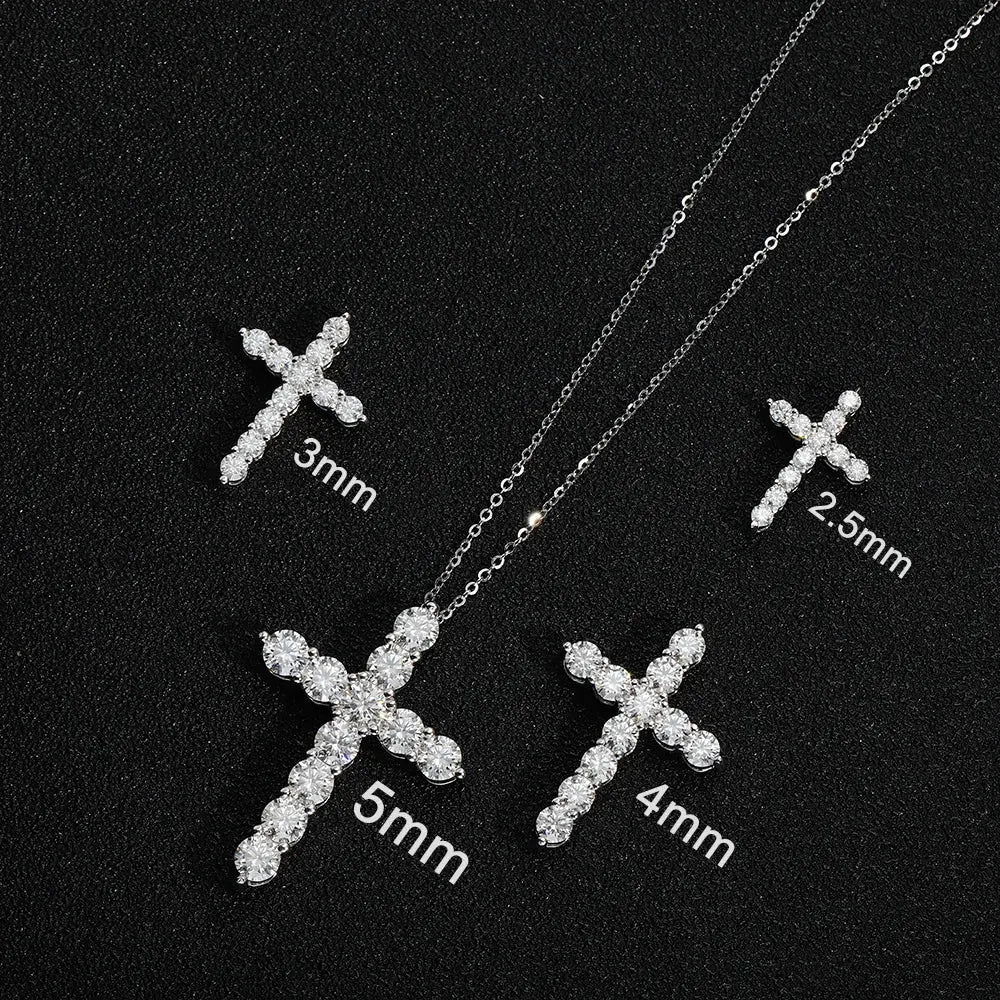BIJOX STORY 3mm Moissanite Cross Pendant Necklace Original Sterling SILVER Chain Plated 18k White GOLD Rose GOLD Fine Necklace for Women Great For Gift via Family Jewelry and Clovers