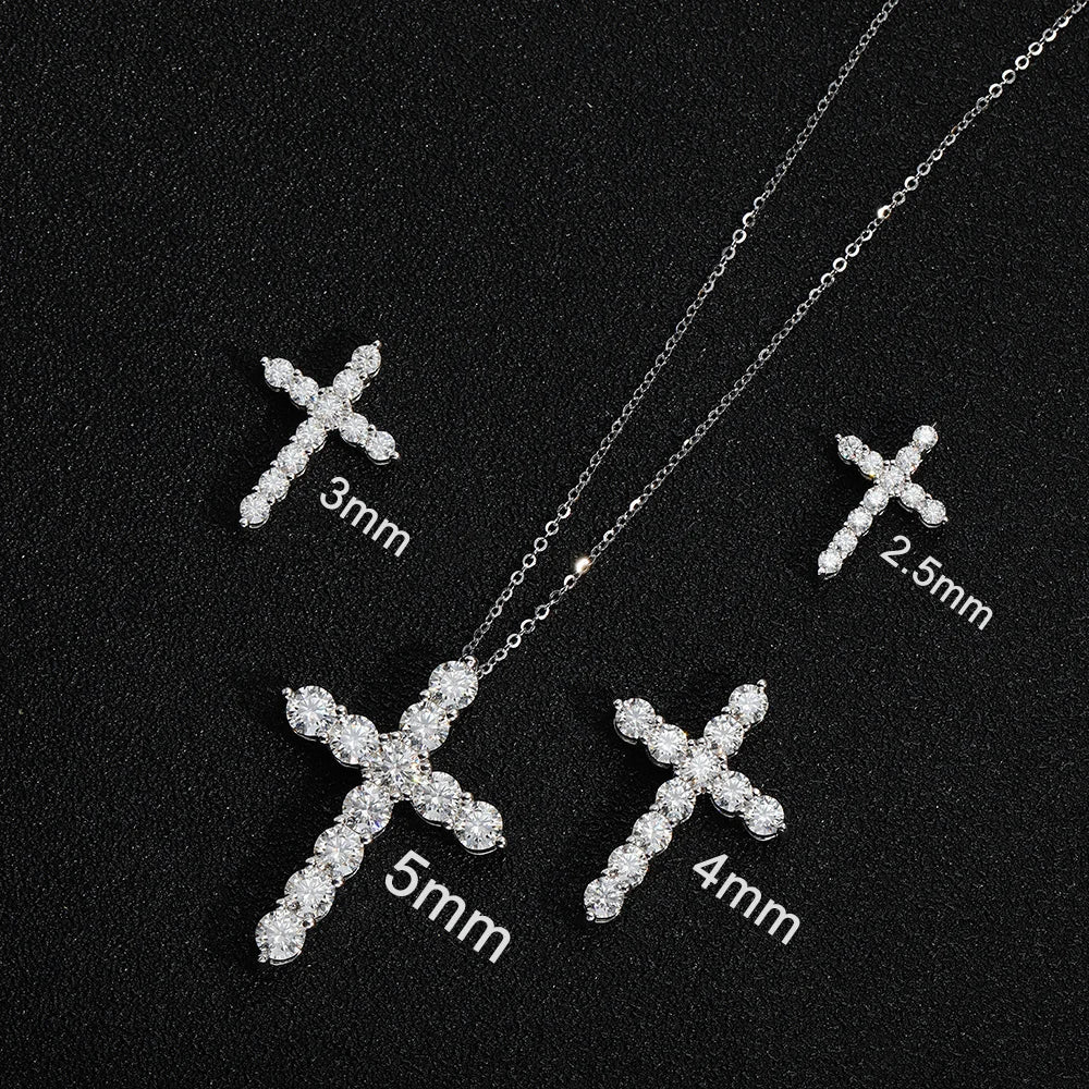 BIJOX STORY 3mm Moissanite Cross Pendant Necklace Original Sterling SILVER Chain Plated 18k White GOLD Rose GOLD Fine Necklace for Women Great For Gift via Family
