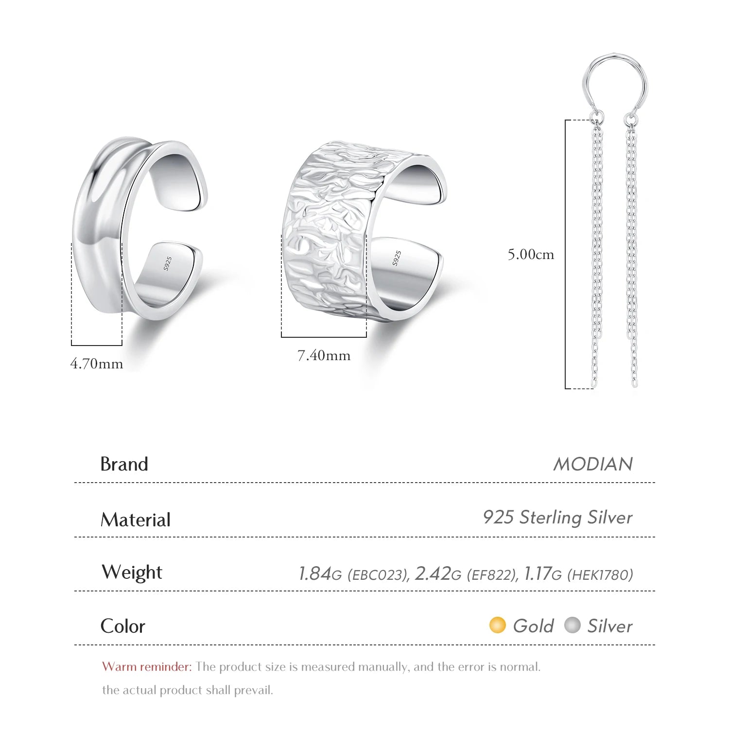 MODIAN 1PC Ear Cuff 925 Sterling SILVER Luxury Punk Geometric Clip Earrings Stackable Trendy Party Jewelry For Women: Girls Gift