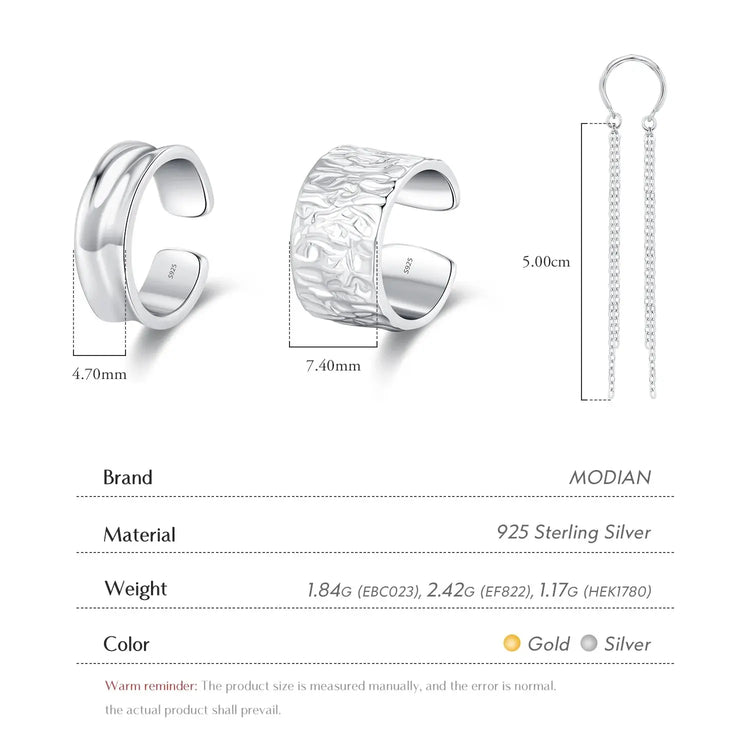 MODIAN 1PC Ear Cuff 925 Sterling SILVER Luxury Punk Geometric Clip Earrings Stackable Trendy Party Jewelry For Women: Girls Gift Jewelry and Clovers
