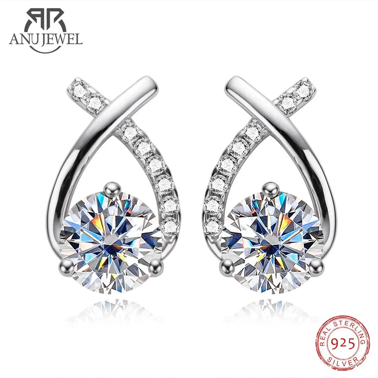 AnuJewel 4cttw D Color Moissanite Diamond 18K Gold Plated 925 Sterling Silver Stud Earrings For Woman Jewelry and Clovers