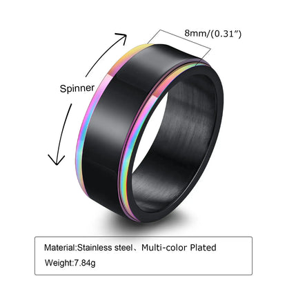 Vnox Personalized Spinner Ring for Men Women 6mm Stainless Steel Rotatable Wedding Band Custom Name Date Initial Male Tail Ring Jewelry and Clovers