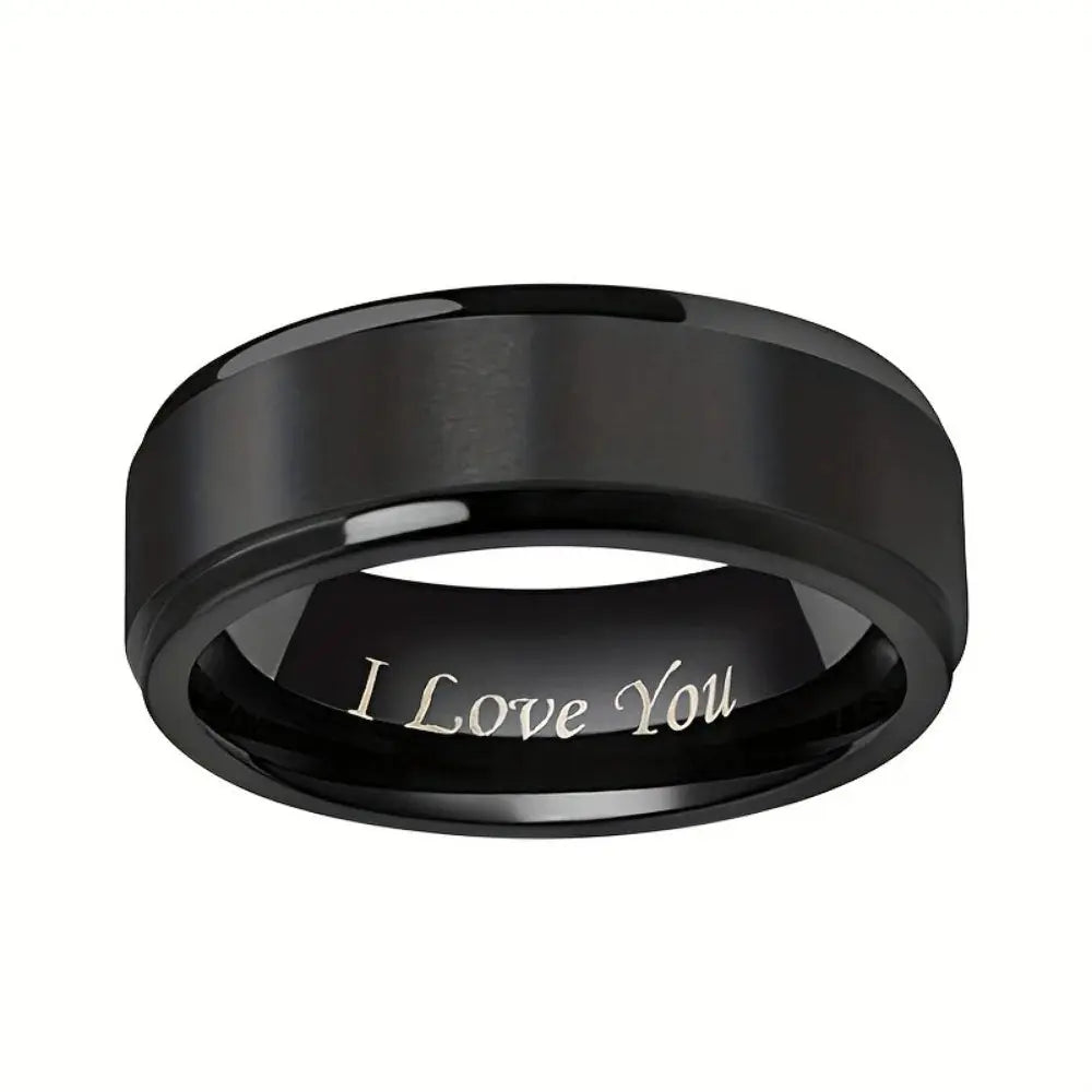 1pc I Love You Engraved Titanium Steel Ring - Durable, Hypoallergenic Mens Band, Perfect for a Gift Jewelry and Clovers