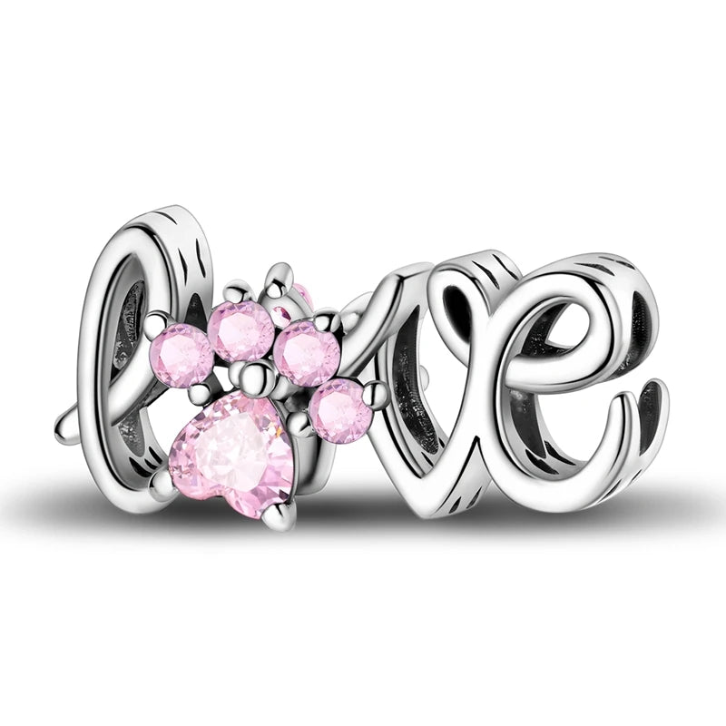Charms Beads 925 Sterling Silver Pink Love Bow Rubik's Cube Charms Fit Pendants Bracelets Necklaces Women Jewelry Gift