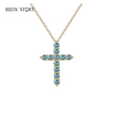 BIJOX STORY 3mm Moissanite Cross Pendant Necklace Original Sterling SILVER Chain Plated 18k White GOLD Rose GOLD Fine Necklace for Women Great For Gift via Family Jewelry and Clovers