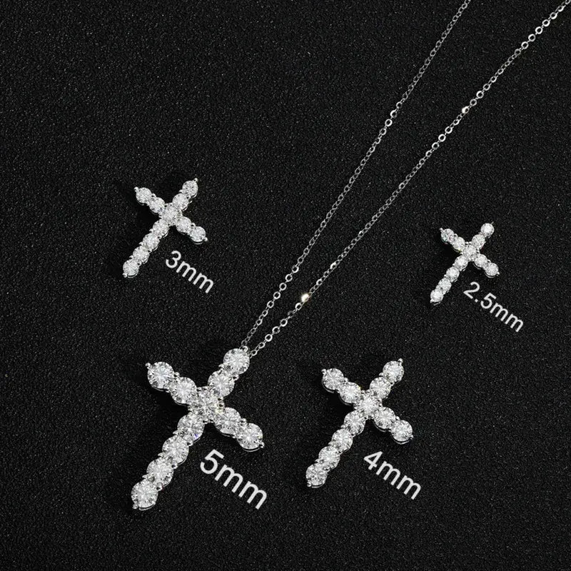 BIJOX STORY 3mm Moissanite Cross Pendant Necklace Original Sterling SILVER Chain Plated 18k White GOLD Rose GOLD Fine Necklace for Women Great For Gift via Family Jewelry and Clovers