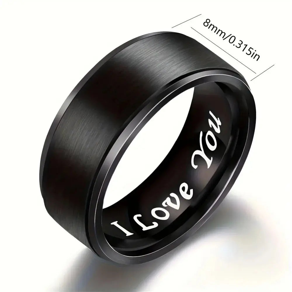 1pc I Love You Engraved Titanium Steel Ring - Durable, Hypoallergenic Mens Band, Perfect for a Gift Jewelry and Clovers