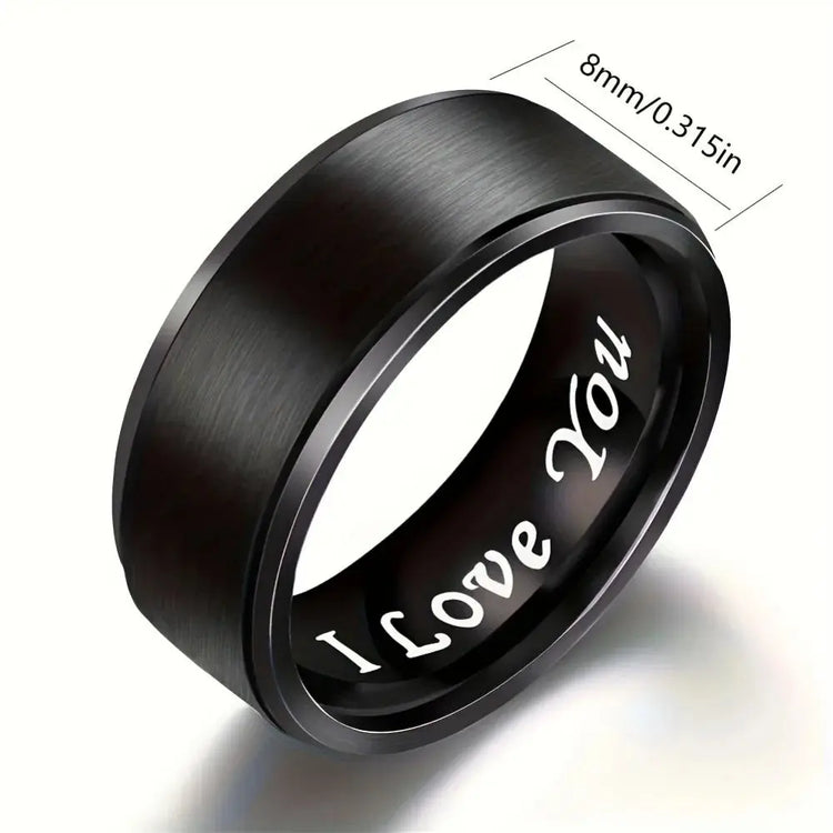 1pc I Love You Engraved Titanium Steel Ring - Durable, Hypoallergenic Mens Band, Perfect for a Gift Jewelry and Clovers