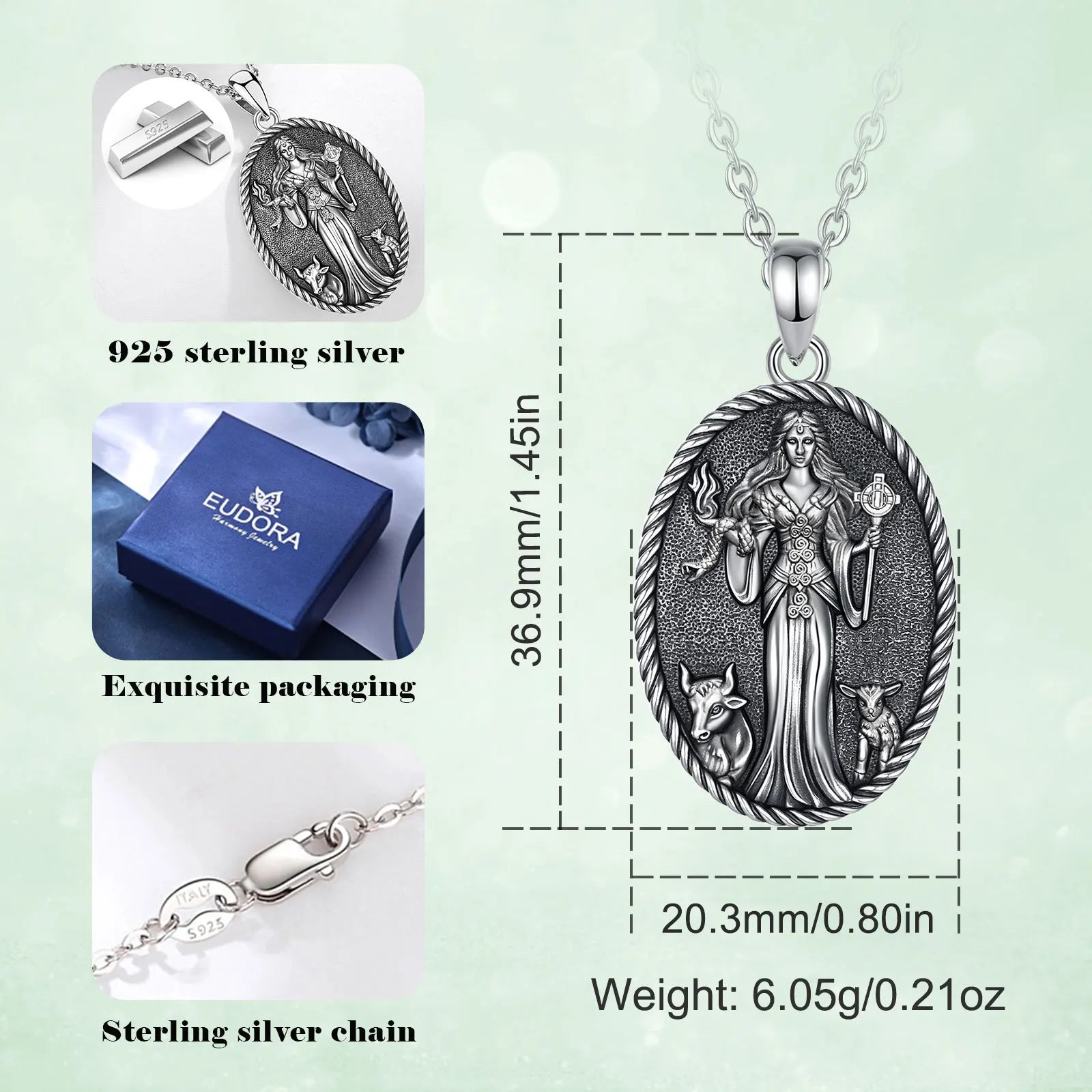 Eudora 925 Sterling Silver Brigid Goddess Necklace Brigid's Cross Amulet Pendant Wicca Pagan Jewelry Spiritual Gift for Women