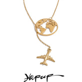 Yhpup New Arrivals Unique Creative Map Plane Pendant Necklace Gift Distinctive Stainless Steel Waterproof Jewellery Accessories Jewelry and Clovers