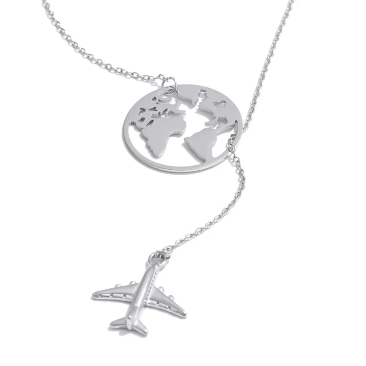 Yhpup New Arrivals Unique Creative Map Plane Pendant Necklace Gift Distinctive Stainless Steel Waterproof Jewellery Accessories Jewelry and Clovers