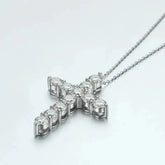 BIJOX STORY 3mm Moissanite Cross Pendant Necklace Original Sterling SILVER Chain Plated 18k White GOLD Rose GOLD Fine Necklace for Women Great For Gift via Family Jewelry and Clovers