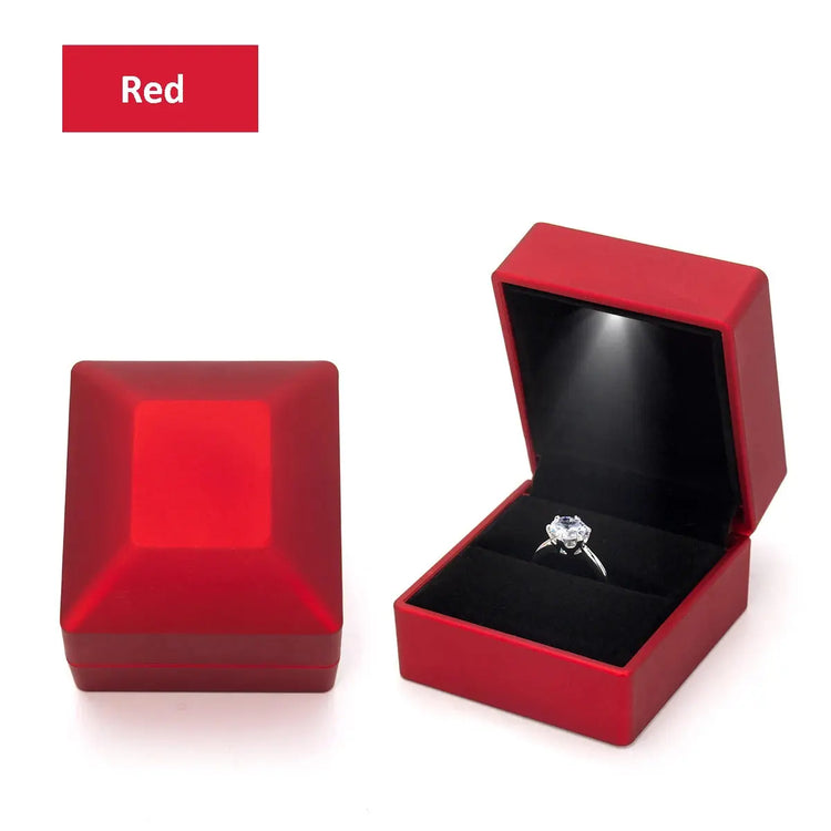 1PC LED Light Ring Box Engagement Proposal Wedding Luxury Gift Box Red Wine Ring Case for Valentine&