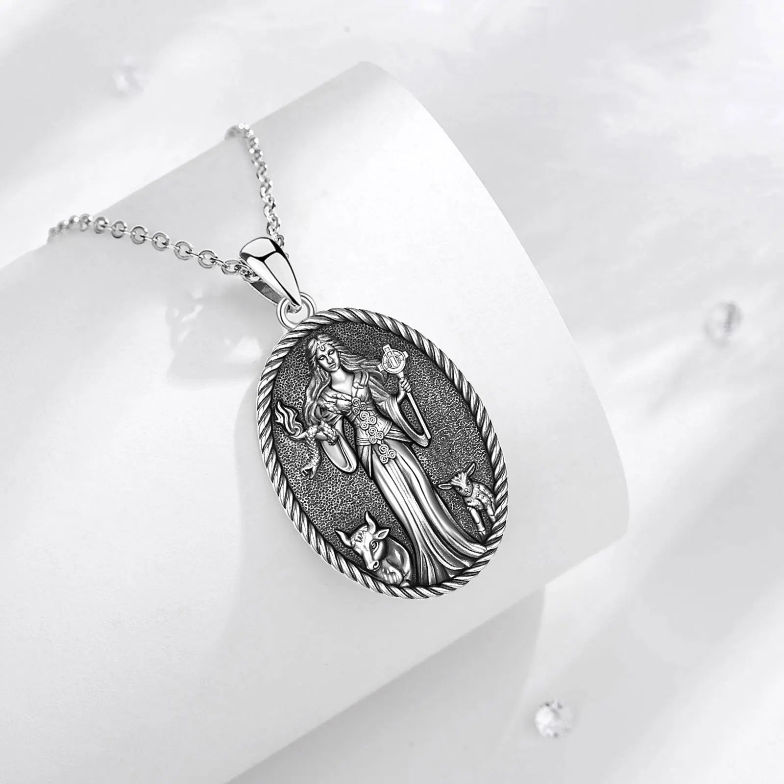 Eudora 925 Sterling Silver Brigid Goddess Necklace Brigid's Cross Amulet Pendant Wicca Pagan Jewelry Spiritual Gift for Women