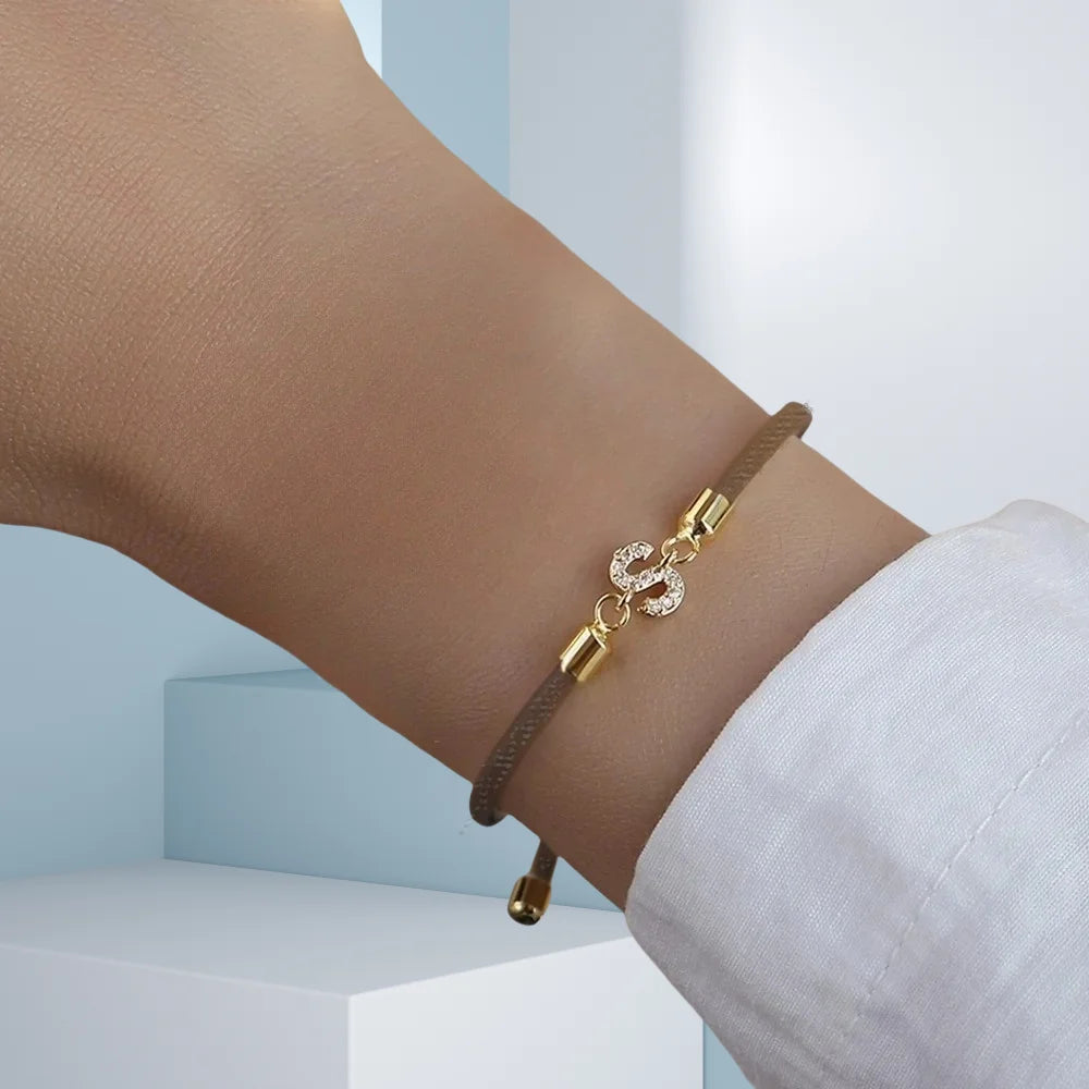 2023 New Pave Zircon A-Z Initial Letter Bracelets For Women Colorful Adjustable Rope Charm Bracelet For Women Jewelry Gift