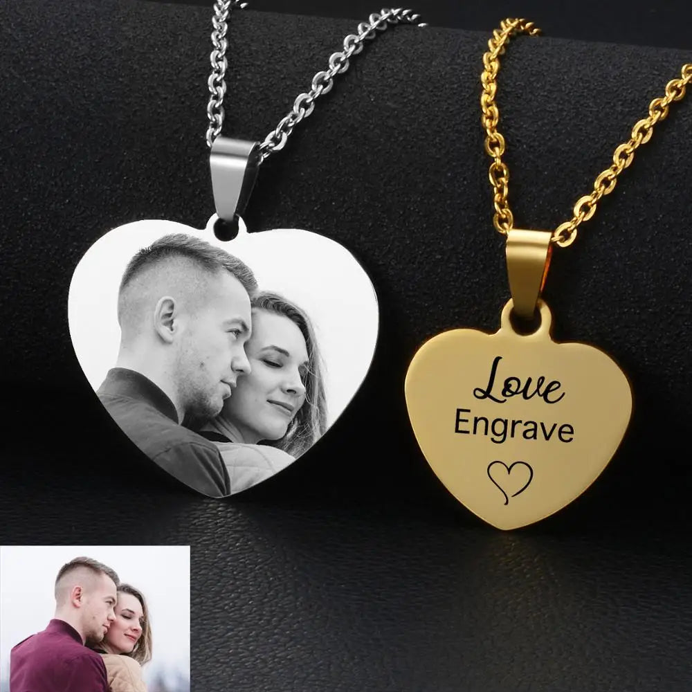 Custom Photo Necklace for Women Heart Stainless Steel Pendant Personalized Engraved Picture Frame on A Necklace