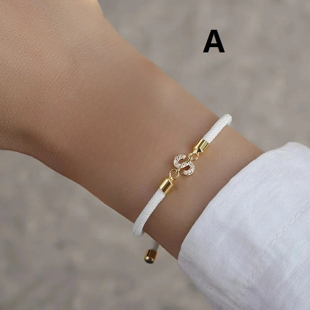 2023 New Pave Zircon A-Z Initial Letter Bracelets For Women Colorful Adjustable Rope Charm Bracelet For Women Jewelry Gift