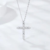 BIJOX STORY 3mm Moissanite Cross Pendant Necklace Original Sterling SILVER Chain Plated 18k White GOLD Rose GOLD Fine Necklace for Women Great For Gift via Family Jewelry and Clovers
