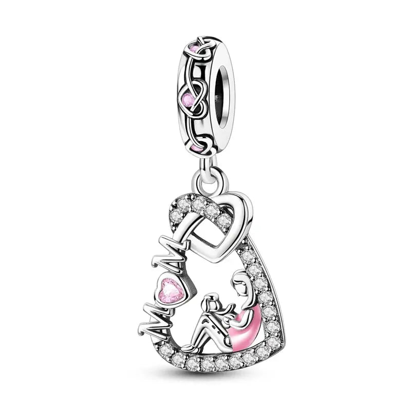 Charms Beads 925 Sterling Silver Pink Love Bow Rubik&