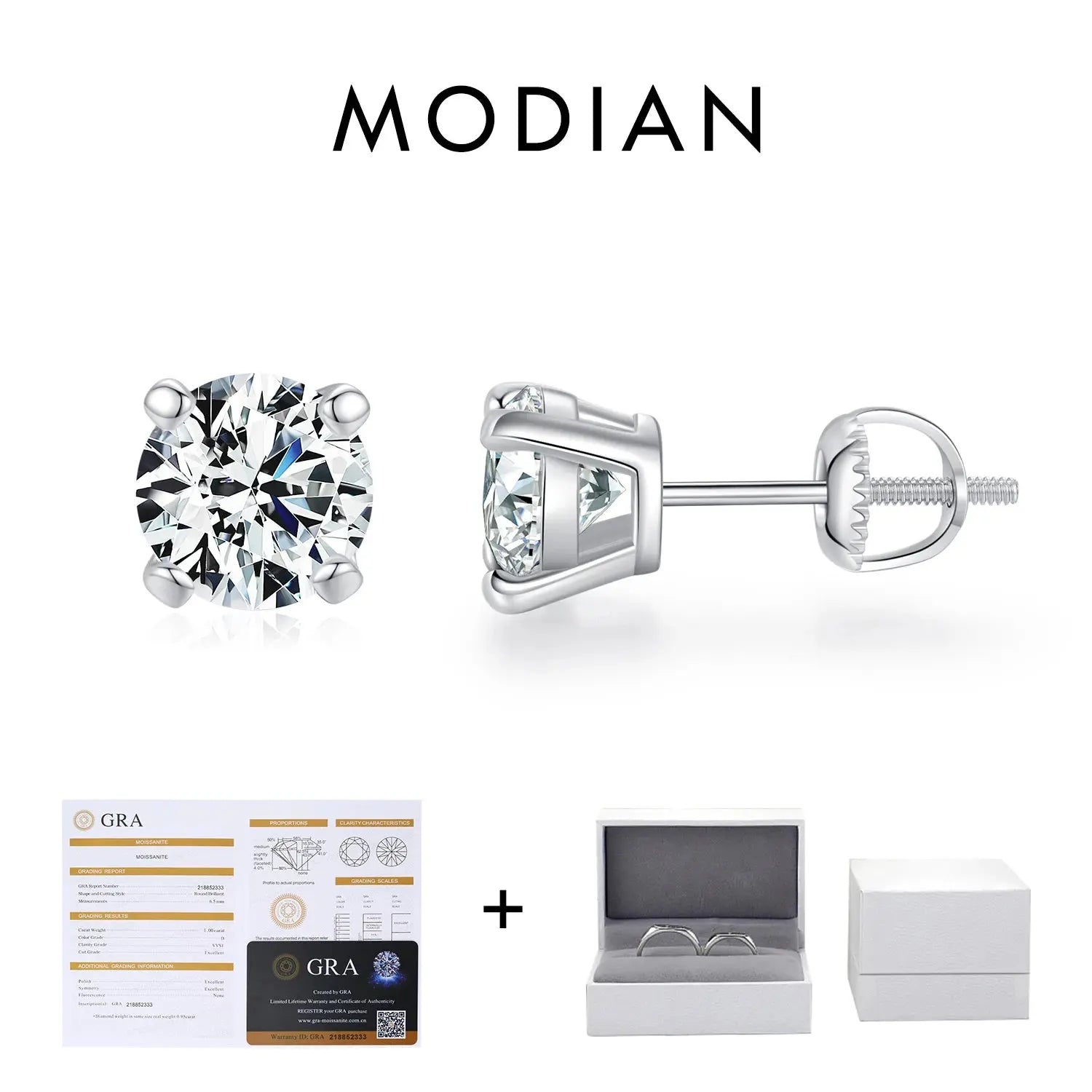 MODIAN D Color 1CT Moissanite Stud Earrings For Women 925 Sterling Silver 0.5CT Dazzling Lab Diamond Wedding Jewelry Gifts Jewelry and Clovers