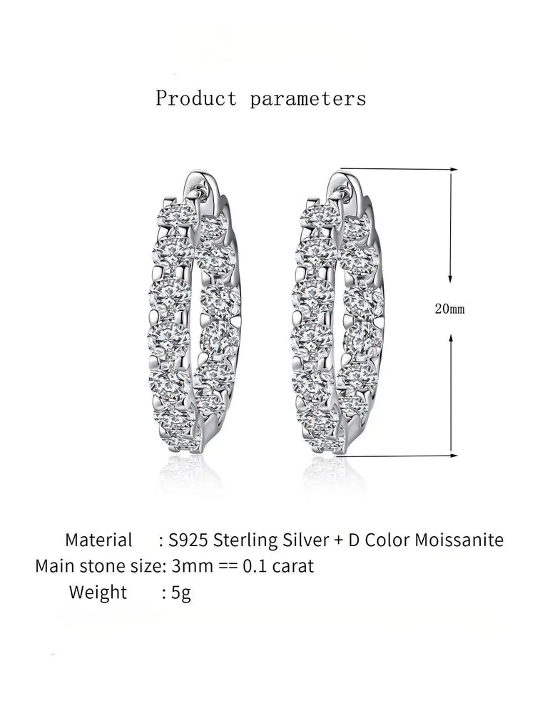 2.6ct D Color Moissanite 925 Sterling Sliver Plated White Gold Hoop Earring’s Jewelry and Clovers