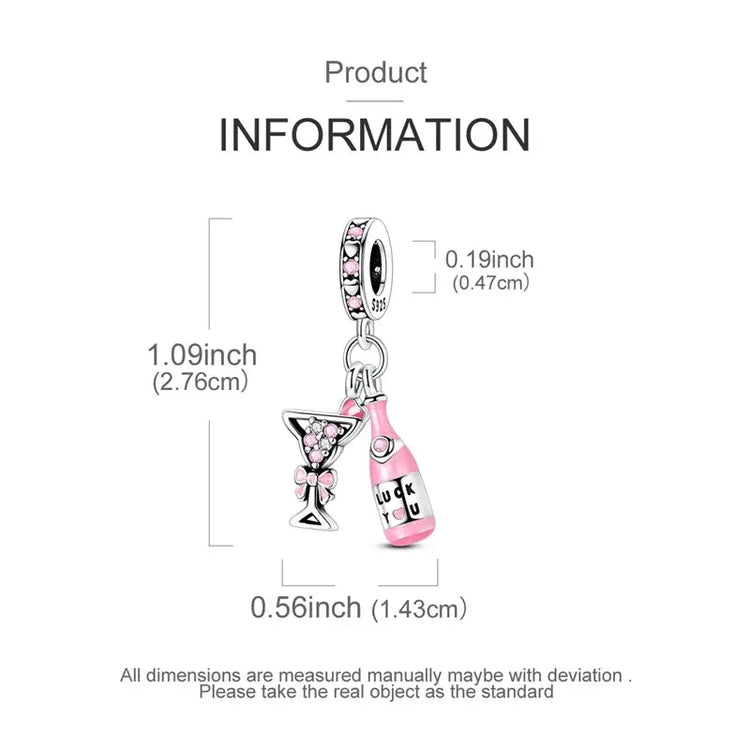 Charms Beads 925 Sterling Silver Pink Love Bow Rubik&