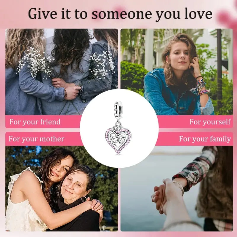 Charms Beads 925 Sterling Silver Pink Love Bow Rubik&