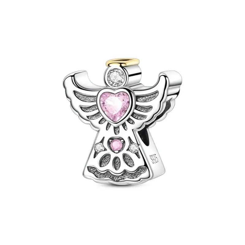 Charms Beads 925 Sterling Silver Pink Love Bow Rubik&