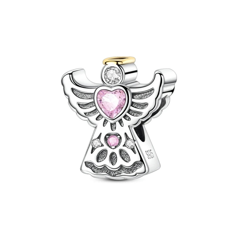 Charms Beads 925 Sterling Silver Pink Love Bow Rubik's Cube Charms Fit Pendants Bracelets Necklaces Women Jewelry Gift