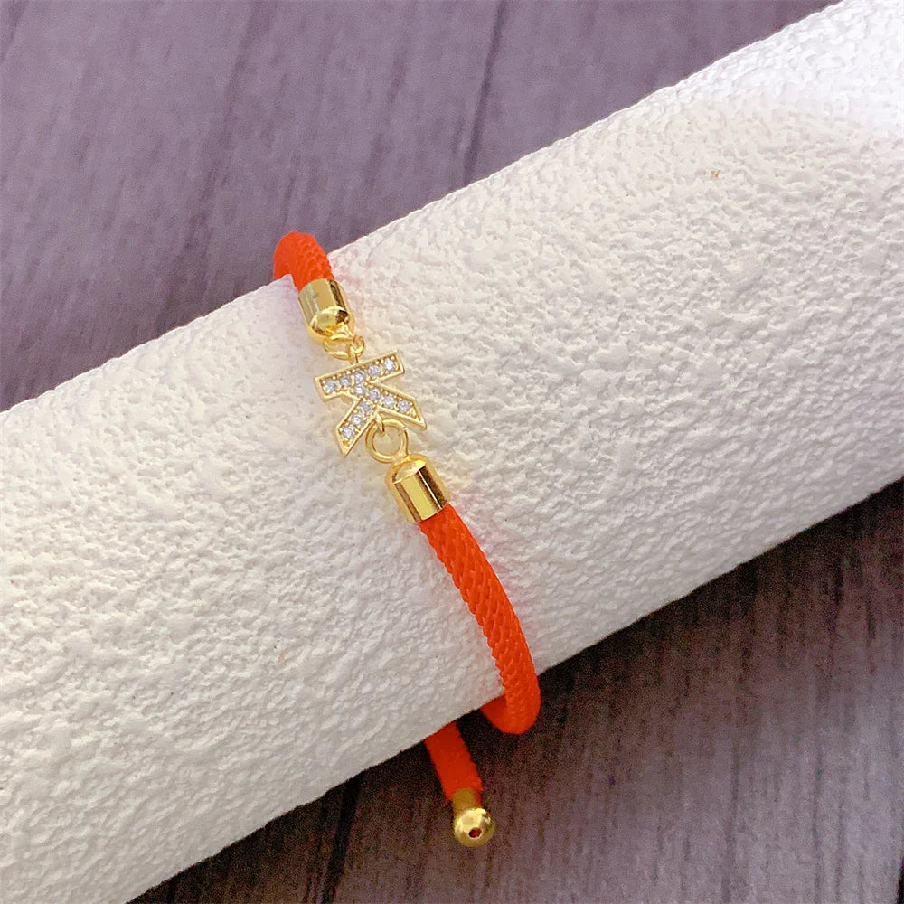 2023 New Pave Zircon A-Z Initial Letter Bracelets For Women Colorful Adjustable Rope Charm Bracelet For Women Jewelry Gift