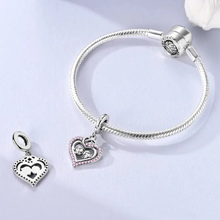 Charms Beads 925 Sterling Silver Pink Love Bow Rubik&