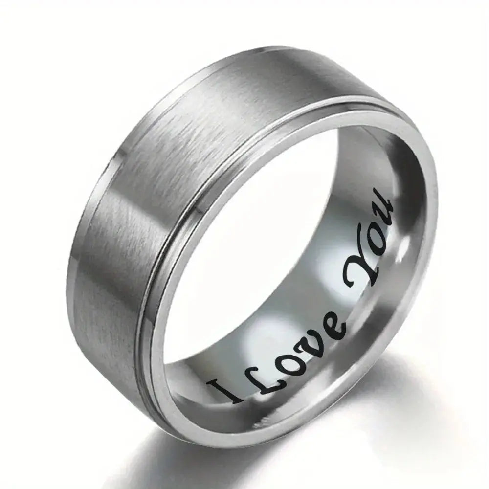 1pc I Love You Engraved Titanium Steel Ring - Durable, Hypoallergenic Mens Band, Perfect for a Gift Jewelry and Clovers