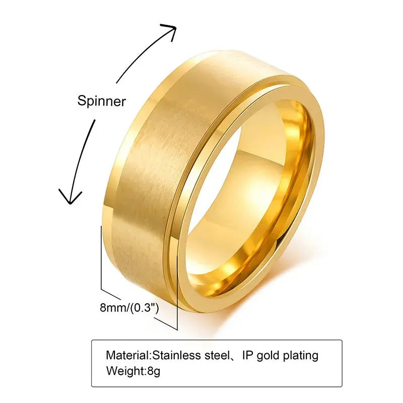 Vnox Personalized Spinner Ring for Men Women 6mm Stainless Steel Rotatable Wedding Band Custom Name Date Initial Male Tail Ring Jewelry and Clovers