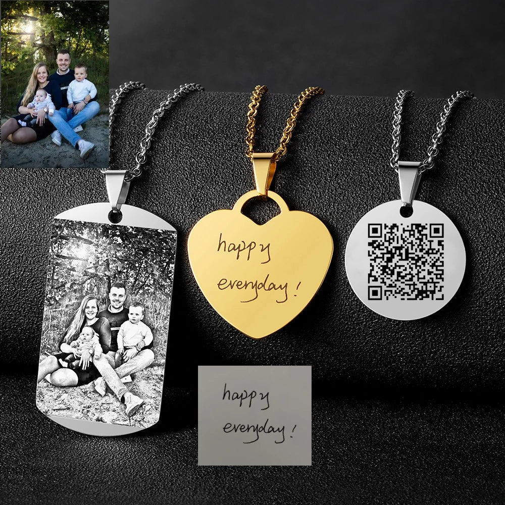 Custom Photo Necklace for Women Heart Stainless Steel Pendant Personalized Engraved Picture Frame on A Necklace