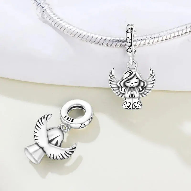 MISEFF New Original Bracelet 925 Sterling Silver Lovely Angel Girl Charms Beads For Jewelry Gifts Jewelry and Clovers