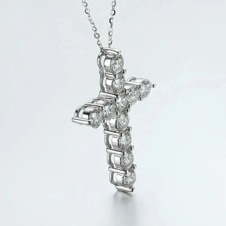 BIJOX STORY 3mm Moissanite Cross Pendant Necklace Original Sterling SILVER Chain Plated 18k White GOLD Rose GOLD Fine Necklace for Women Great For Gift via Family Jewelry and Clovers