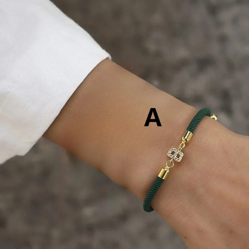 2023 New Pave Zircon A-Z Initial Letter Bracelets For Women Colorful Adjustable Rope Charm Bracelet For Women Jewelry Gift